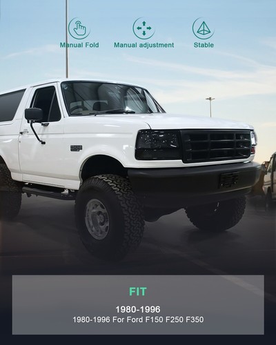 Par de espejos retrovisores laterales manuales de acero negro de acero negro para camioneta Ford F100 F150 F250 F350 450 - Imagen 2 de 15