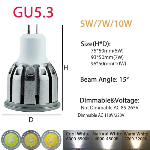 Dimmable LED Spotlight 5W 7W 10W Fittings Bulbs Spot-light Home COB Decor Spot - Picture 9 of 13