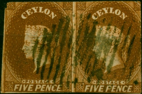 Ceylon 1857 5d Castaño SG5 Buen Usado Par