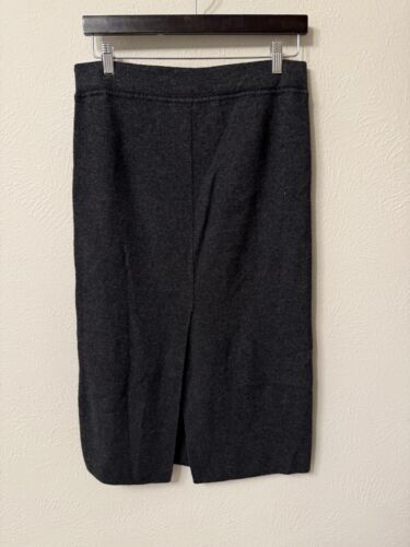 Anne Klein size M Lambswool long pull on pencil skirt dark gray back slit - Picture 4 of 8