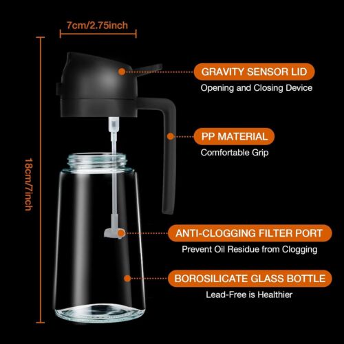 Olive Oil Dispenser, 2 in 1 Oil Sprayer for Cooking, 17oz/500ml Glass Oil Spray - Picture 4 of 8