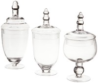 Glass Apothecary Jar Clear Canister Candy Vintage Glass Storage W/ Lids 3 Set Glass Apothecary Jar Clear Canister Candy Vintage Glass Storage W/ Lids 3 Set