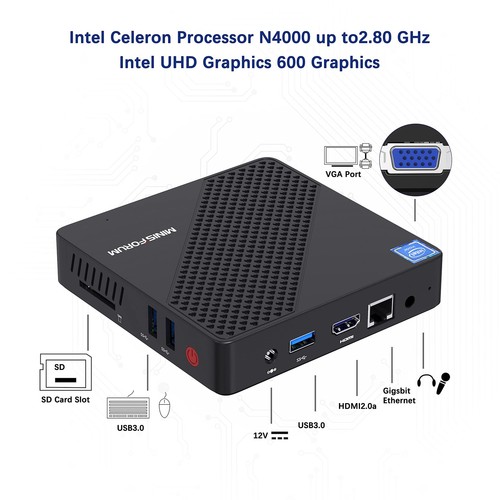 Mini PC Celeron N4020(up to 2.8GHz), DDR4 4GB/64GB eMMC Mini PC Fanless UHD 4... - 第 3/9 張圖片