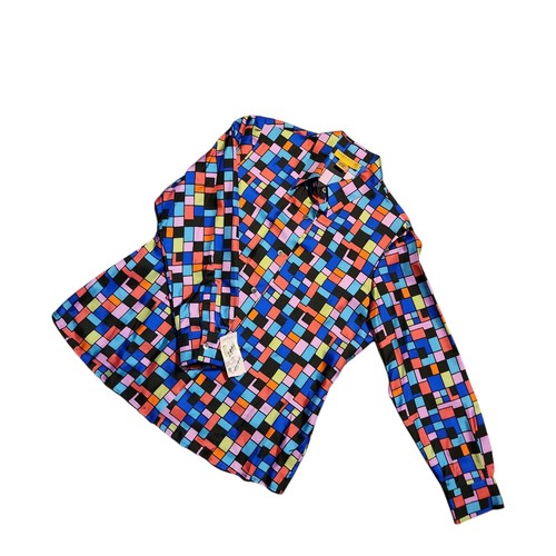 Petite chemise en soie neuve avec étiquette années 80 90 motif bloc couleur abstrait taille L - Photo 3 sur 8