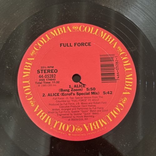 Full Force "Alice, I Want You Just For Me" 12" Vinyl Record, (1985) VG+ - Picture 6 of 6