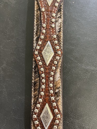 Cinturón Occidental Nocona Azteca Tachonado Cuero Marrón Texas Cuero de Vaca 38 SIN HEBILLA - Imagen 7 de 20