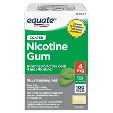 Equate Coated Nicotine Polacrilex Gum 4 mg, Mint Flavor, 100 Count, Compare to