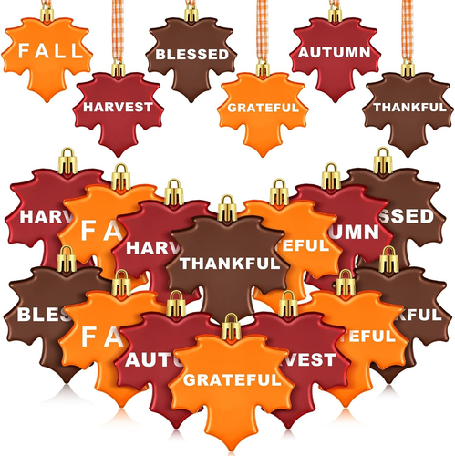 24 Pieces Thanksgiving Hanging Ornaments Fall Tree Maple Leaf Dark Color - Bild 1 von 6