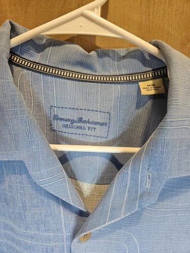 Tommy Bahama Mens Silk Shirt M Blue Button Up Short Sleeve Pocket Casual - Picture 2 of 6