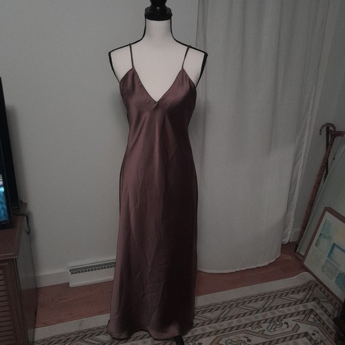 Zara Brown Satin Strappy Slip Dress, Size L BNWT - Picture 2 of 5