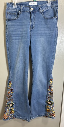 Junior Telepatia Glockenboden Hippie Boho Jeans Gr. 13 bestickt Schnurrbart
