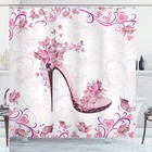 Pink and White Shower Curtain with Butterflies and Hearts, 69" x 70"