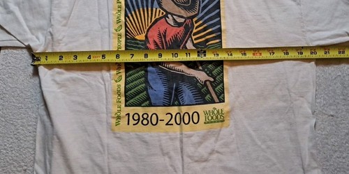 T-shirt uomo grande vintage Whole Foods Market 2000 20° anniversario arte contadina - Foto 9 di 9