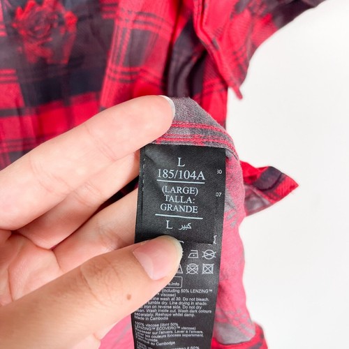 AllSaints NWOT Men's Fritillaria Floral Checked Shirt Red Size L - Picture 7 of 7