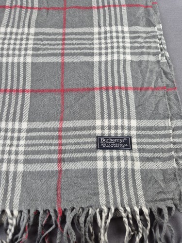 Burberry Scarf Nova Check Grey 100% Lambswool Light Grey Checked Vintage 90s - Picture 3 of 10