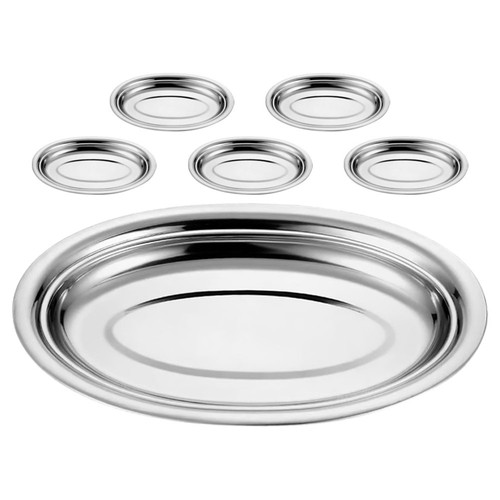  Servizio piatti acciaio inox 6 pezzi - piatti ovali - organizer vanità - Foto 10 di 12