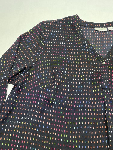 Black Rainbow Dot Semi Sheer Flowy V Neck Blouse Plus Size 2X Pride Lagenlook - 第 3/23 張圖片