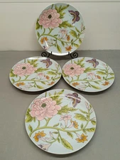 Set of 4 Vintage The Haldon Group Blue Bird 8" Plates Butterfly Flowers Japan