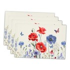 4th of July Placemats Set of 4 Red Blue Floral Patriotic Washable Non-Slip
