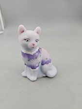 Vintage Fenton Lavender/Grey Satin Cat With Handpainted Lavender Blouse