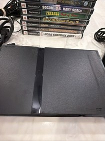 Sony PS2 Slim SCPH-70012 Console Bundle w/ 2 OEM Controllers, 7 Games & GTA