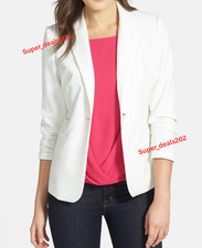 Womens White Lambskin Leather Blazer Slim Fit Formal Office Wear Casual Style