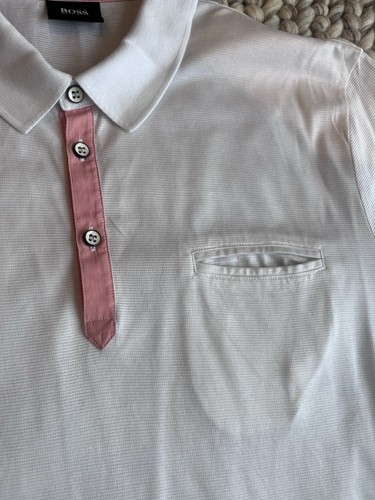 Mens Hugo Boss Polo Shirt White With Pink Trim Modern Fit XXXL Fits Like L/XL - Picture 4 of 6