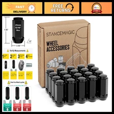 20pcs Black Bulge Lug Nuts 9/16-18 Thread - Conical Tapered Acorn Seat - 1.8" Lo