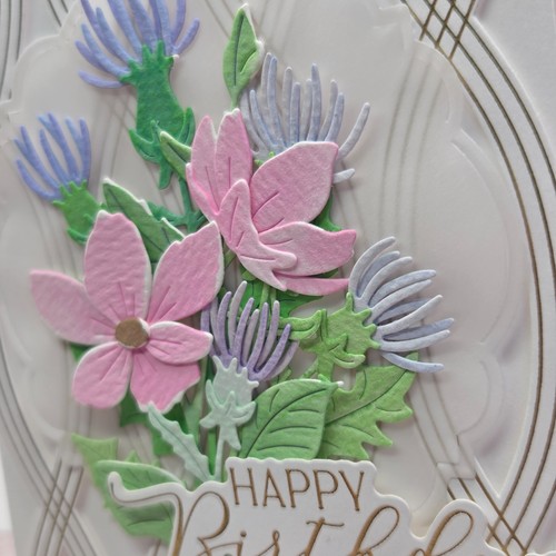 Handmade Greeting Card ocbrandy happy birthday gold embossed watercolor flowers - Picture 2 of 2