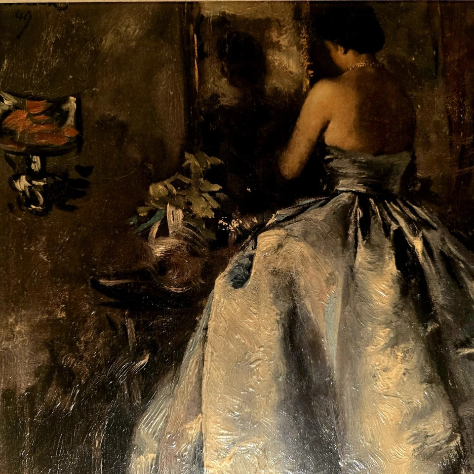 Pintura Rara Matthias Padua “Ante el Espejo” Lienzo Adornado Enmarcado Dorado Foto 2 de 4