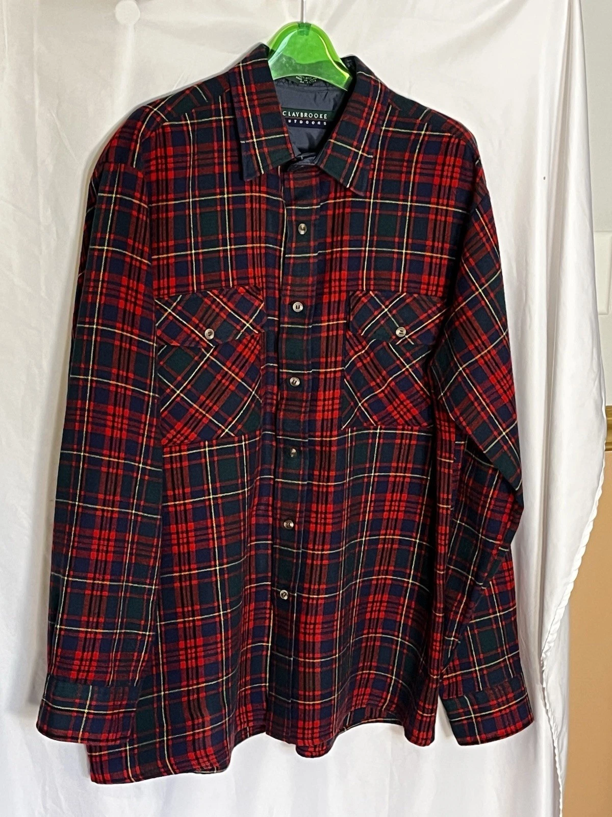 NWOT Claybrooke Outdoors Green Red Blue Flannel Long Sleeve Shirt Sz Large