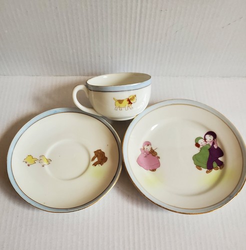 Juego de 3 platos platillos taza niños Noritake Nippon escenas de animales y niños... - Imagen 2 de 15