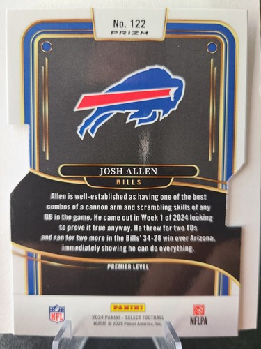 2024 Panini Select Josh Allen #122 Premier Level Silver Prizm Troquelado - Imagen 2 de 2