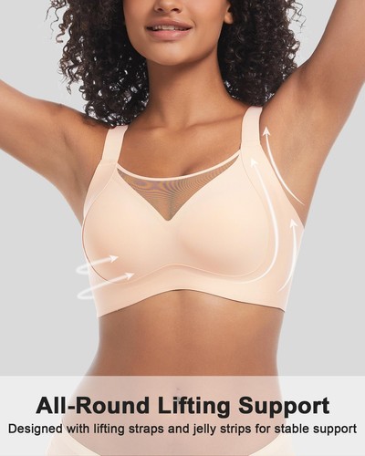 Mesh Neck Seamless Bras for Women No Underwire Push Up Bralettes Full Coverag... - Picture 3 of 6