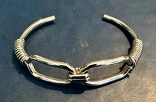 Silver Tone Cuff Bracelet Central Link Motif Wrapped Details