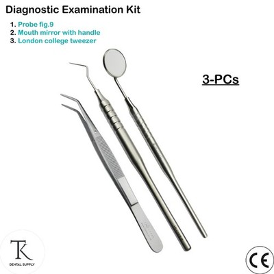 Set von 3 Diagnostik Instrumente Zahnheilkunde Dental Hygienic Probes & Tweezers
