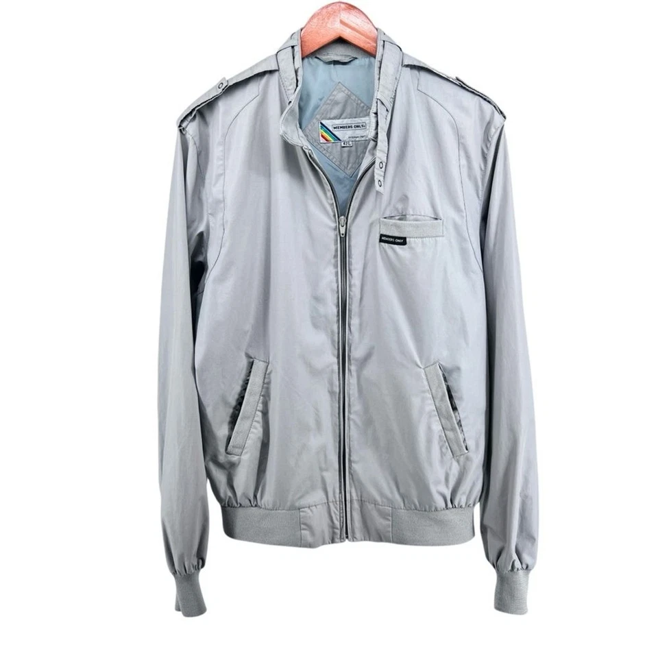 Vintage 80s Members Only Racer Jacket by Europe Craft 42L Pocket Logo Light Gray - Image 2 of 4