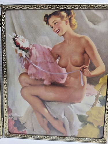 Vintage Nude Pin-Up Girl Pages Bombshell Painting Prints Brass Folding Frame - Picture 5 of 9