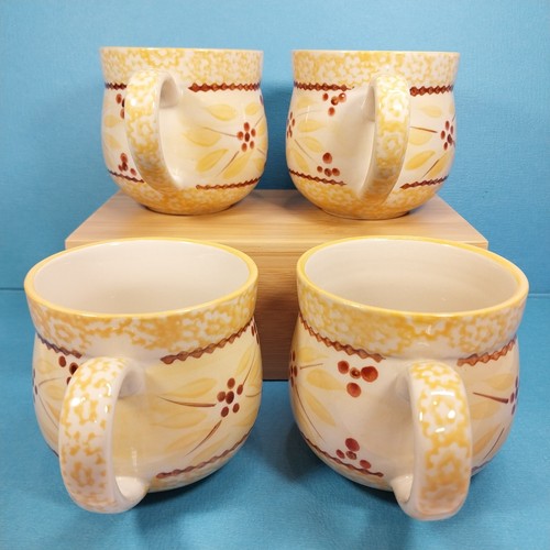 Set 4 Old World Yellow Temp-tations by Sara 12oz Potbelly Coffee Mugs Red Floral - Picture 8 of 11