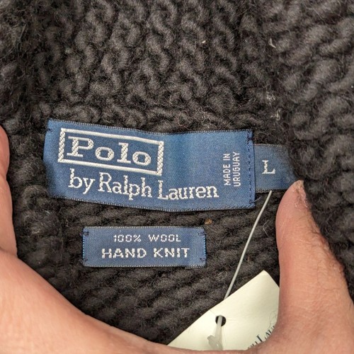 Polo por Ralph Lauren Grueso Negro Copo de Nieve Tejido a Mano 100% Lana Suéter Grande L - Imagen 7 de 9