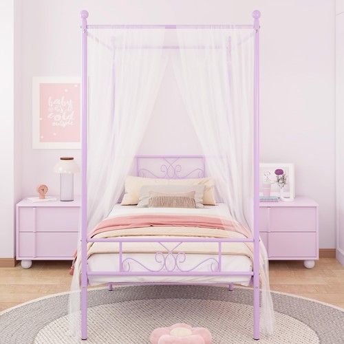 Twin Canopy Bed Frame with Headboard and Footboard 4 Posters Metal Bed Frame ... - Picture 3 of 9