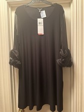 Nina Leonard Black Dress 1X Ruffle Sheer Sleeves
