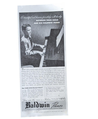 Vintage Baldwin Pianos Print Ad Child Piano Playing Music Education Home Decor