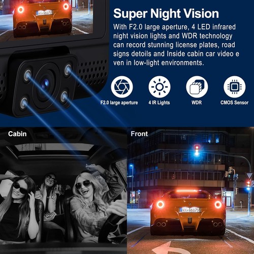 3 Channel Dash Cam 1080P GPS, Dash Cam Front and Rear Inside Triple Car Camera - Picture 6 of 8