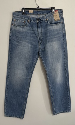 Neu mit Etikett Levi’s 505 Denim blaue Herrenjeans 38 x 32 normale Passform gerades Bein abgenutzt - Bild 2 von 10