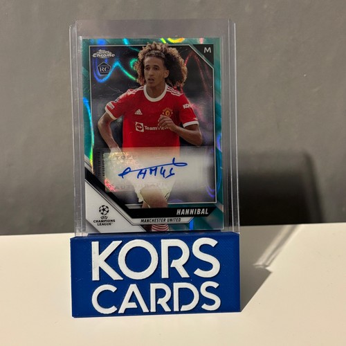 Man United HANNIBAL MEJBRI RC ROOKIE AUTO - 2021/22 TOPPS CHROME UCL AQUA LAVA