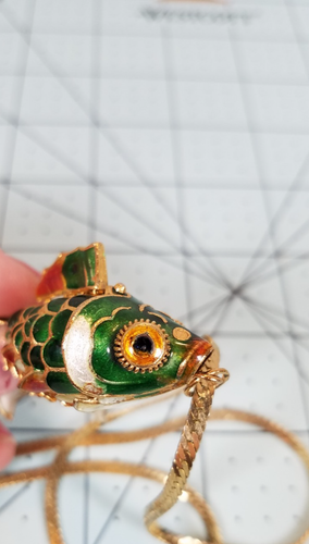 Vintage Cloisonne Chinese Enamel Articulated Fan Tail Koi Pendant 2.5 ”w/ Chain - Picture 9 of 13
