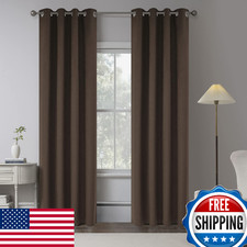 Deep Brown 100 Blackout Linen Curtains 102 Inches Long 2 Panels for Bedroom,Cou