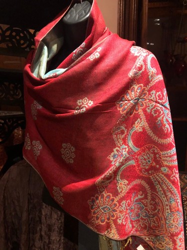 Vintage rot blau Paisley Brokat Pashmina Schal Halstuch Schal - Bild 2 von 10