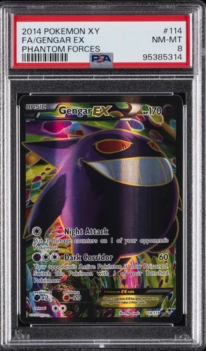 2014 POKEMON XY PHANTOM FORCES #114 FULL ART/GENGAR EX PSA 8